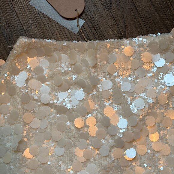 MESHKI Maude Transparent Sequin White Bridal Mini Skirt With Split - Small - Picture 3 of 8